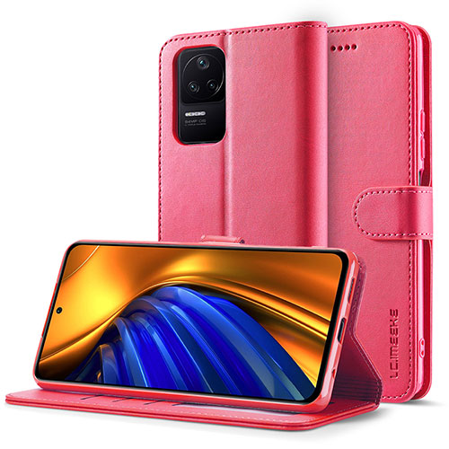 Leather Case Stands Flip Cover Holder LC2 for Xiaomi Redmi K40S 5G Hot Pink