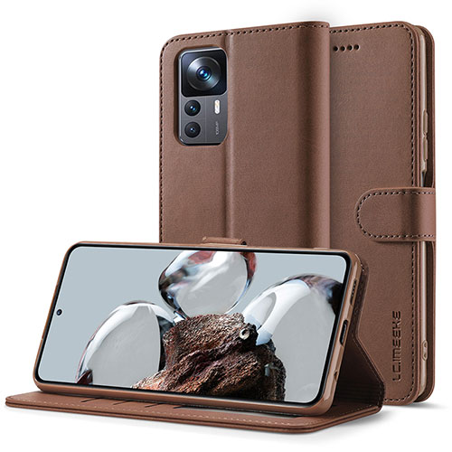 Leather Case Stands Flip Cover Holder LC2 for Xiaomi Redmi K50 Ultra 5G Brown