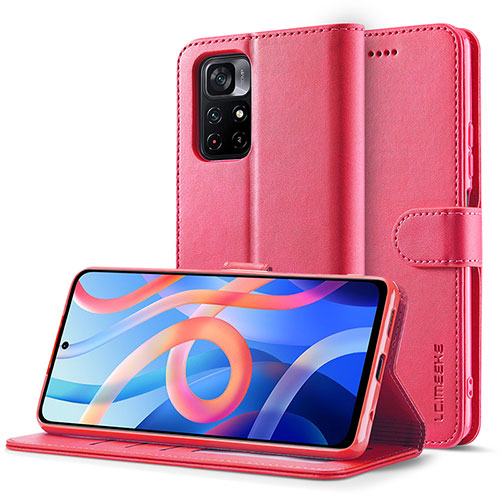 Leather Case Stands Flip Cover Holder LC2 for Xiaomi Redmi Note 11 5G Hot Pink