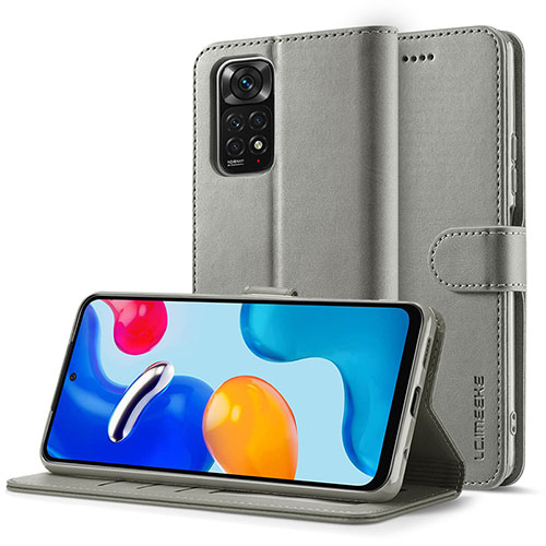 Leather Case Stands Flip Cover Holder LC2 for Xiaomi Redmi Note 11 Pro 4G Gray