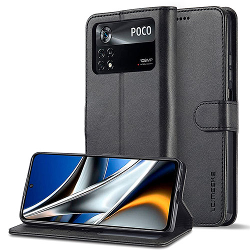 Leather Case Stands Flip Cover Holder LC2 for Xiaomi Redmi Note 11E Pro 5G Black