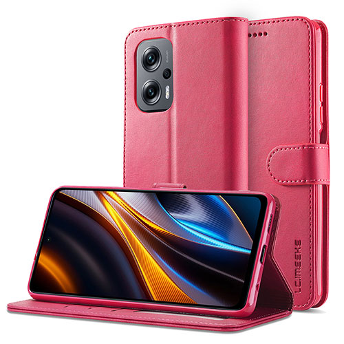 Leather Case Stands Flip Cover Holder LC2 for Xiaomi Redmi Note 11T Pro+ Plus 5G Hot Pink