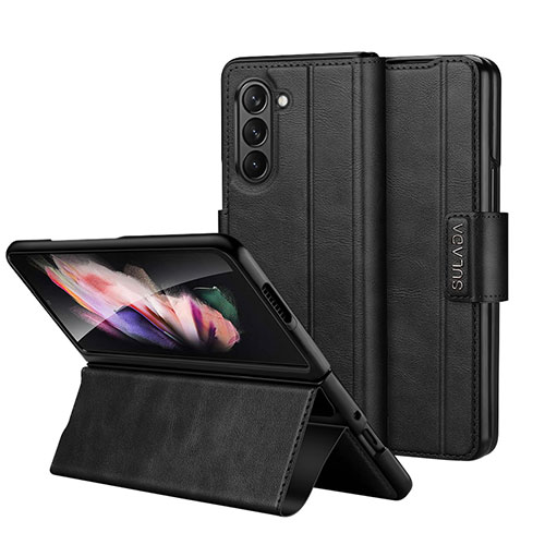 Leather Case Stands Flip Cover Holder LD1 for Samsung Galaxy Z Fold5 5G Black