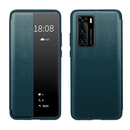 Leather Case Stands Flip Cover Holder LF1 for Huawei P40 Green