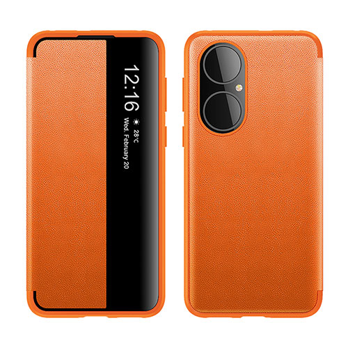 Leather Case Stands Flip Cover Holder LF1 for Huawei P50 Pro Orange