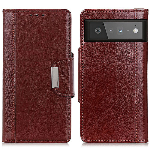 Leather Case Stands Flip Cover Holder M01L for Google Pixel 6 5G Brown