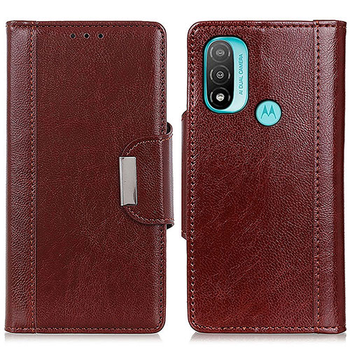 Leather Case Stands Flip Cover Holder M01L for Motorola Moto E20 Brown