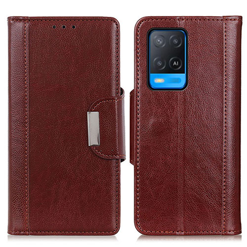 Leather Case Stands Flip Cover Holder M01L for Oppo A54 4G Brown