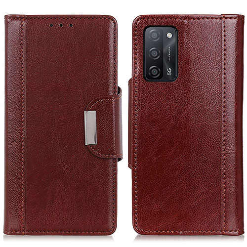 Leather Case Stands Flip Cover Holder M01L for Oppo A55 5G Brown
