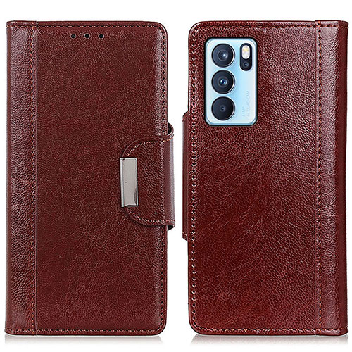 Leather Case Stands Flip Cover Holder M01L for Oppo Reno6 Pro 5G India Brown