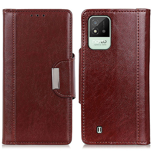 Leather Case Stands Flip Cover Holder M01L for Realme C20A Brown