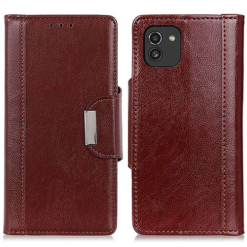 Leather Case Stands Flip Cover Holder M01L for Samsung Galaxy A03 Brown