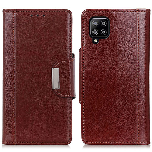 Leather Case Stands Flip Cover Holder M01L for Samsung Galaxy A22 4G Brown