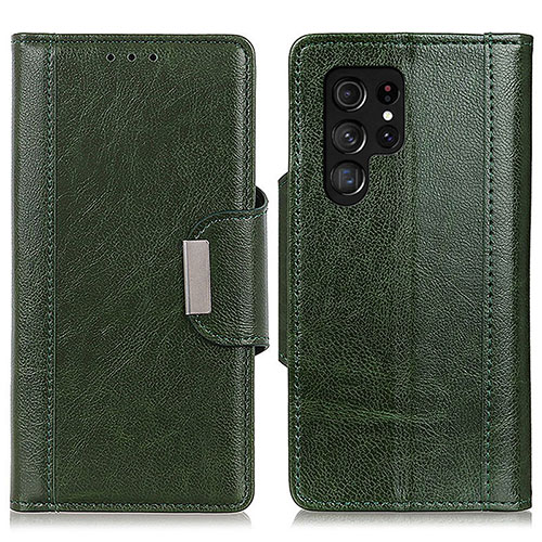 Leather Case Stands Flip Cover Holder M01L for Samsung Galaxy S22 Ultra 5G Green