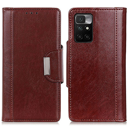 Leather Case Stands Flip Cover Holder M01L for Xiaomi Redmi 10 (2022) Brown