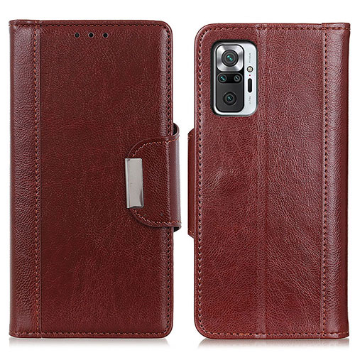 Leather Case Stands Flip Cover Holder M01L for Xiaomi Redmi Note 10 Pro 4G Brown