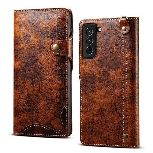 Leather Case Stands Flip Cover Holder M01T for Samsung Galaxy S23 Plus 5G Brown