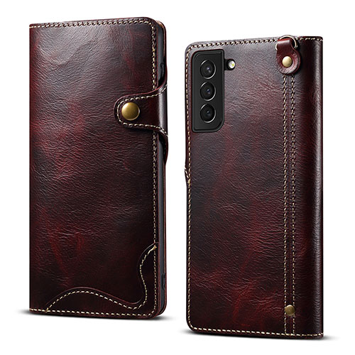 Leather Case Stands Flip Cover Holder M01T for Samsung Galaxy S24 Plus 5G Red Wine