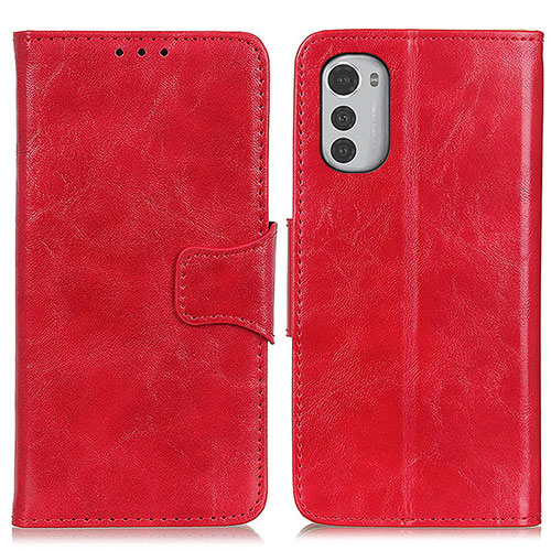 Leather Case Stands Flip Cover Holder M02L for Motorola Moto E32 Red