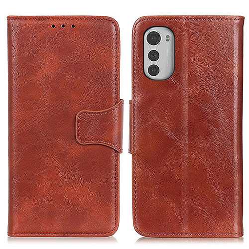 Leather Case Stands Flip Cover Holder M02L for Motorola Moto E32s Brown