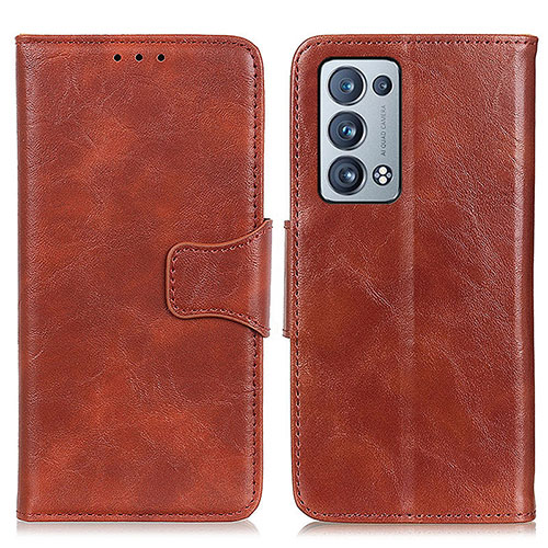 Leather Case Stands Flip Cover Holder M02L for Oppo Reno6 Pro+ Plus 5G Brown