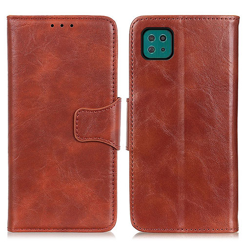 Leather Case Stands Flip Cover Holder M02L for Samsung Galaxy F42 5G Brown