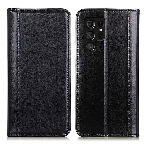 Leather Case Stands Flip Cover Holder M02L for Samsung Galaxy S23 Ultra 5G Black