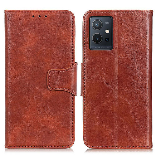 Leather Case Stands Flip Cover Holder M02L for Vivo T1 5G India Brown