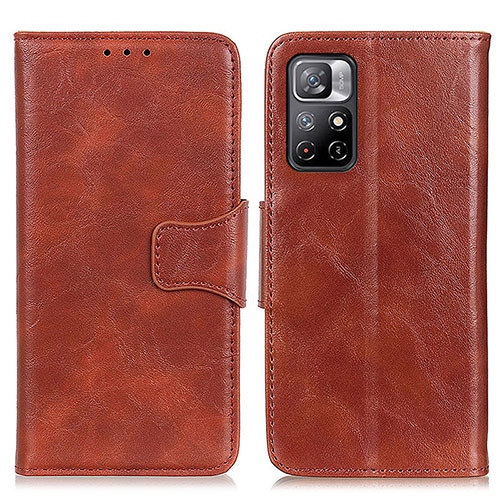 Leather Case Stands Flip Cover Holder M02L for Xiaomi Poco M4 Pro 5G Brown