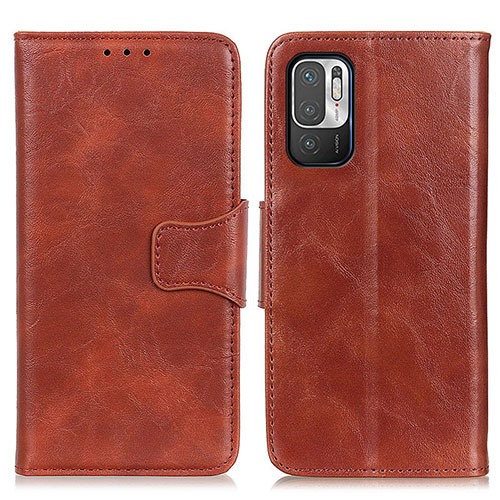 Leather Case Stands Flip Cover Holder M02L for Xiaomi Redmi Note 10 5G Brown