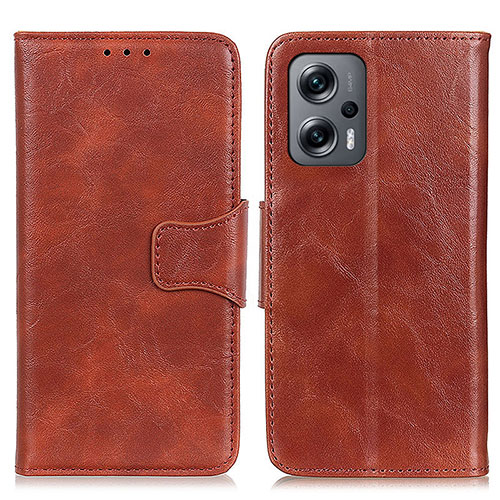 Leather Case Stands Flip Cover Holder M02L for Xiaomi Redmi Note 11T Pro 5G Brown