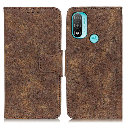 Leather Case Stands Flip Cover Holder M03L for Motorola Moto E30 Brown