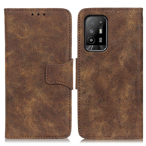 Leather Case Stands Flip Cover Holder M03L for Oppo A94 5G Brown