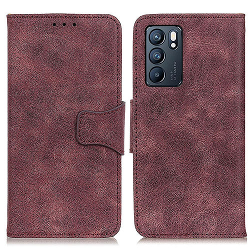 Leather Case Stands Flip Cover Holder M03L for Oppo Reno6 5G Purple