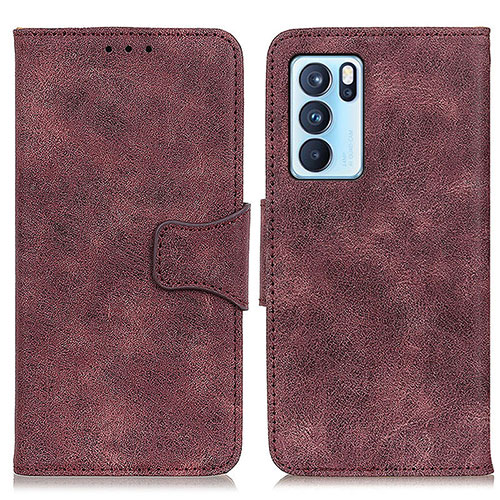 Leather Case Stands Flip Cover Holder M03L for Oppo Reno6 Pro 5G India Purple