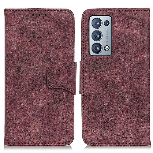 Leather Case Stands Flip Cover Holder M03L for Oppo Reno6 Pro 5G Purple