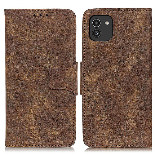 Leather Case Stands Flip Cover Holder M03L for Samsung Galaxy A03 Brown