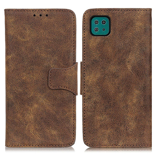 Leather Case Stands Flip Cover Holder M03L for Samsung Galaxy A22 5G Brown