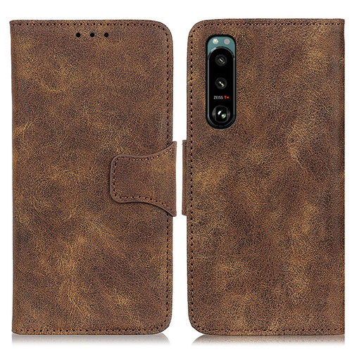 Leather Case Stands Flip Cover Holder M03L for Sony Xperia 5 III Brown