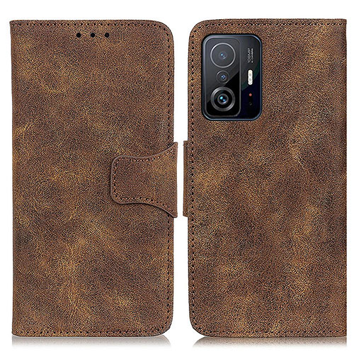 Leather Case Stands Flip Cover Holder M03L for Xiaomi Mi 11T 5G Brown