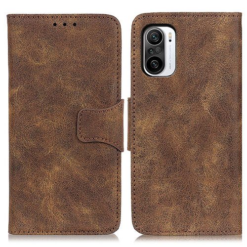 Leather Case Stands Flip Cover Holder M03L for Xiaomi Poco F3 5G Brown