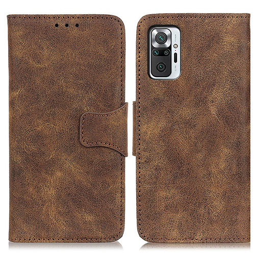 Leather Case Stands Flip Cover Holder M03L for Xiaomi Redmi Note 10 Pro 4G Brown