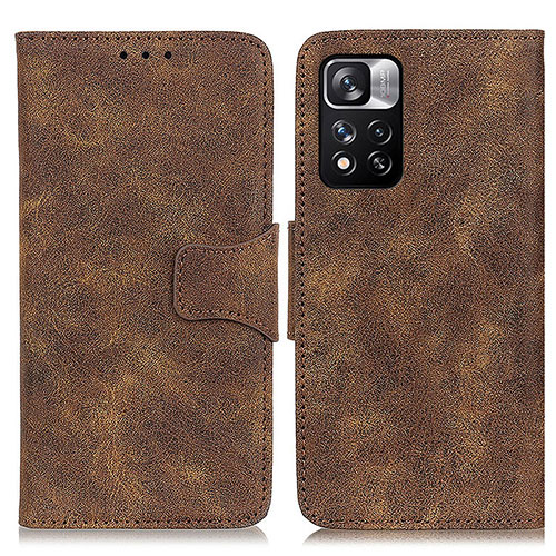 Leather Case Stands Flip Cover Holder M03L for Xiaomi Redmi Note 11 Pro+ Plus 5G Brown