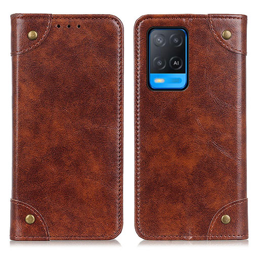 Leather Case Stands Flip Cover Holder M04L for Oppo A54 4G Brown