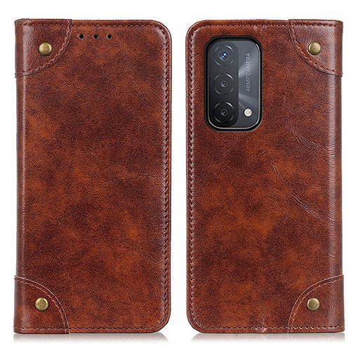 Leather Case Stands Flip Cover Holder M04L for Oppo A54 5G Brown