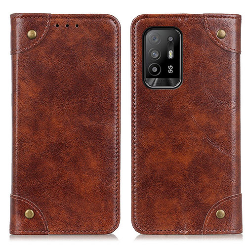 Leather Case Stands Flip Cover Holder M04L for Oppo A94 5G Brown