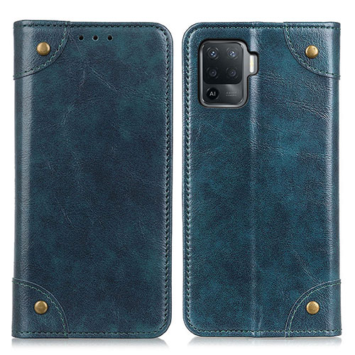 Leather Case Stands Flip Cover Holder M04L for Oppo Reno5 F Blue
