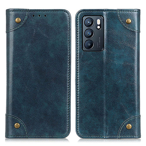 Leather Case Stands Flip Cover Holder M04L for Oppo Reno6 5G Blue