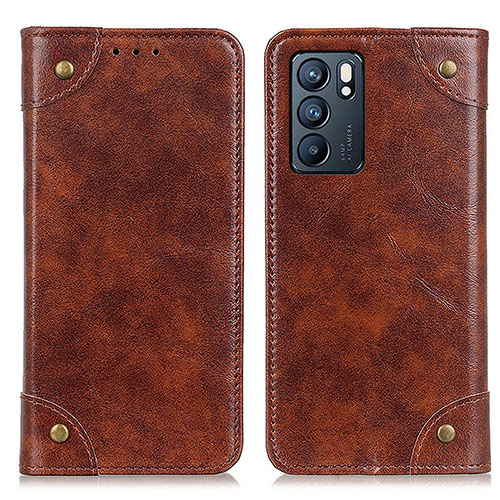 Leather Case Stands Flip Cover Holder M04L for Oppo Reno6 5G Brown