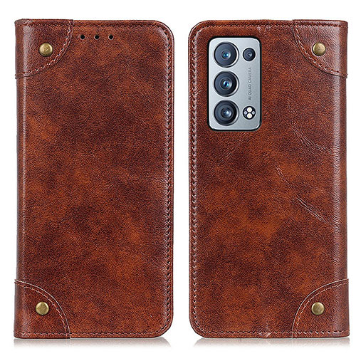 Leather Case Stands Flip Cover Holder M04L for Oppo Reno6 Pro+ Plus 5G Brown